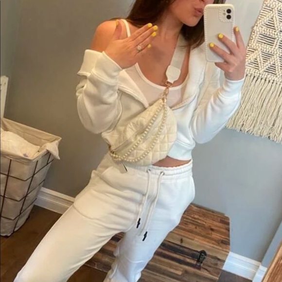 Fanny pack Pearl bead strap handbag quilted white womens - Picture 6 of 7